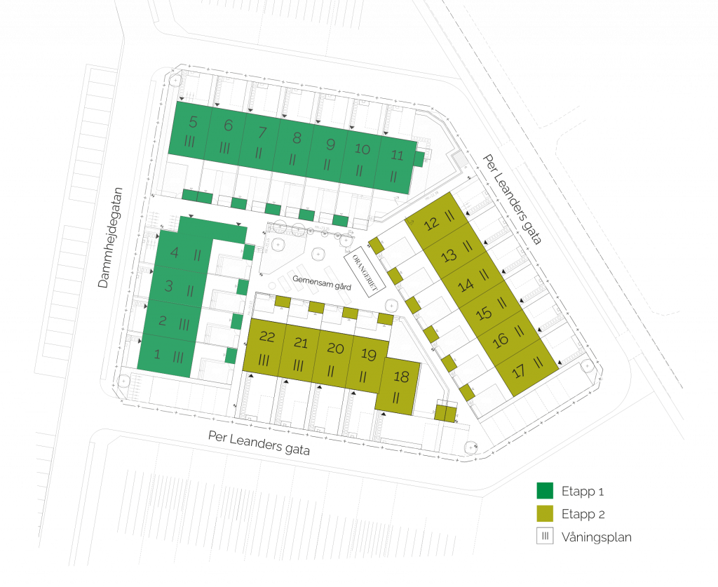 Situationsplan över orangeriet, etapp 1 och etapp 2
